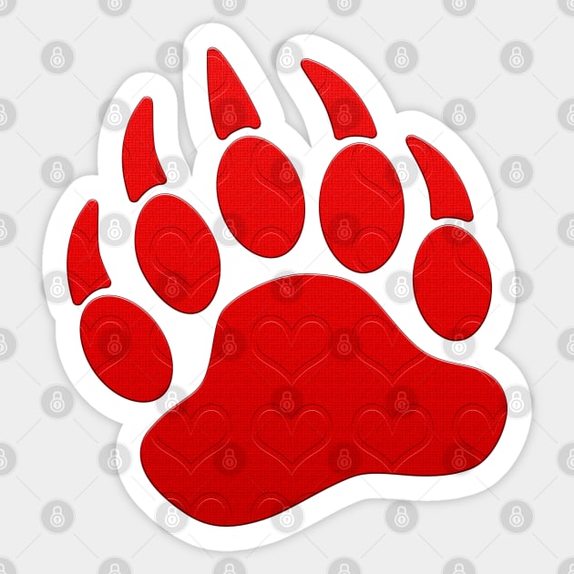 Mens Red Hearts Daddy Bear Paw Print LGBT Sticker by brodyquixote